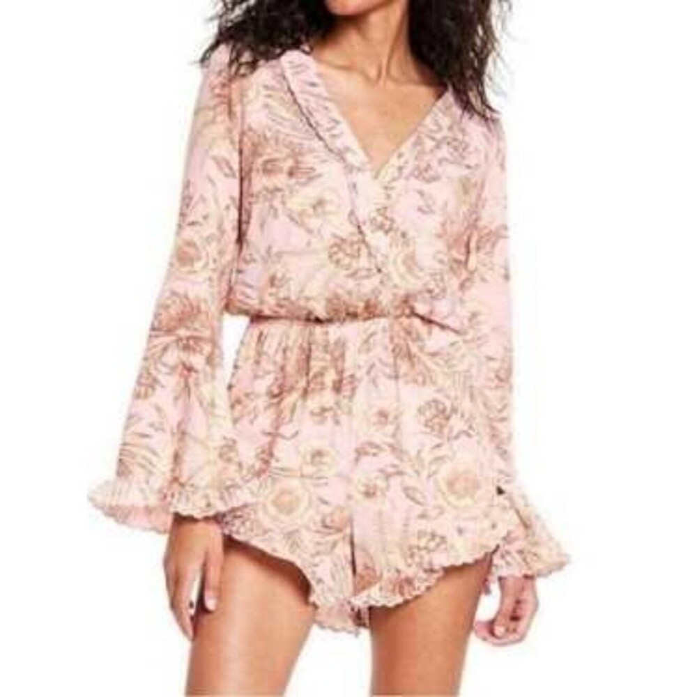 Aguabendita Target Women's Pink Rose Floral 3/4 Sleeve Romper Scalloped Edge XXL